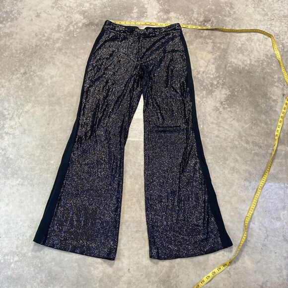 Rachel Zoe Pants Womens 6 Black All Over Sequin Wide Leg Mid‎ Rise Party - Picture 1 of 12